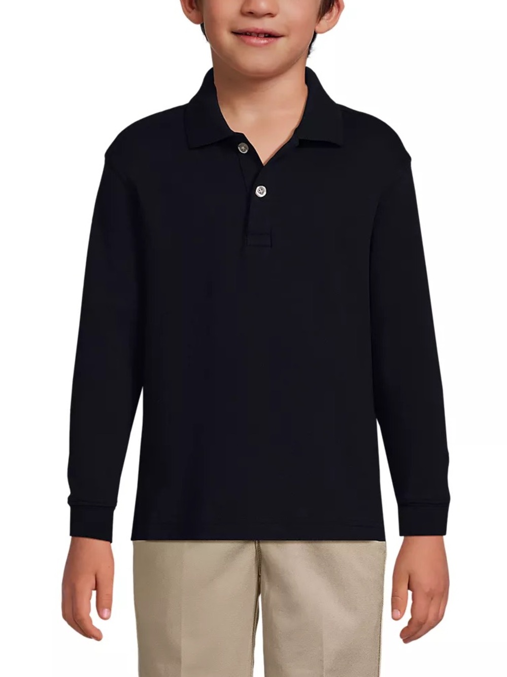 NWOT Lands’ End Sz XL (14-16) Kids Soft Knit Long Slv Polo Black School Uniform